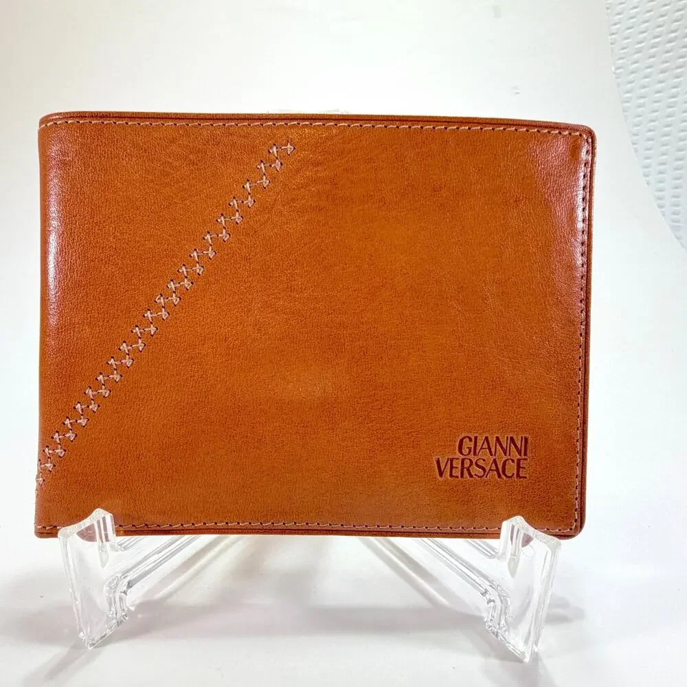 Gianni Versace Vintage 1990's Lt Brown/Cognac Leather Wallet Boxed Authentic NOS